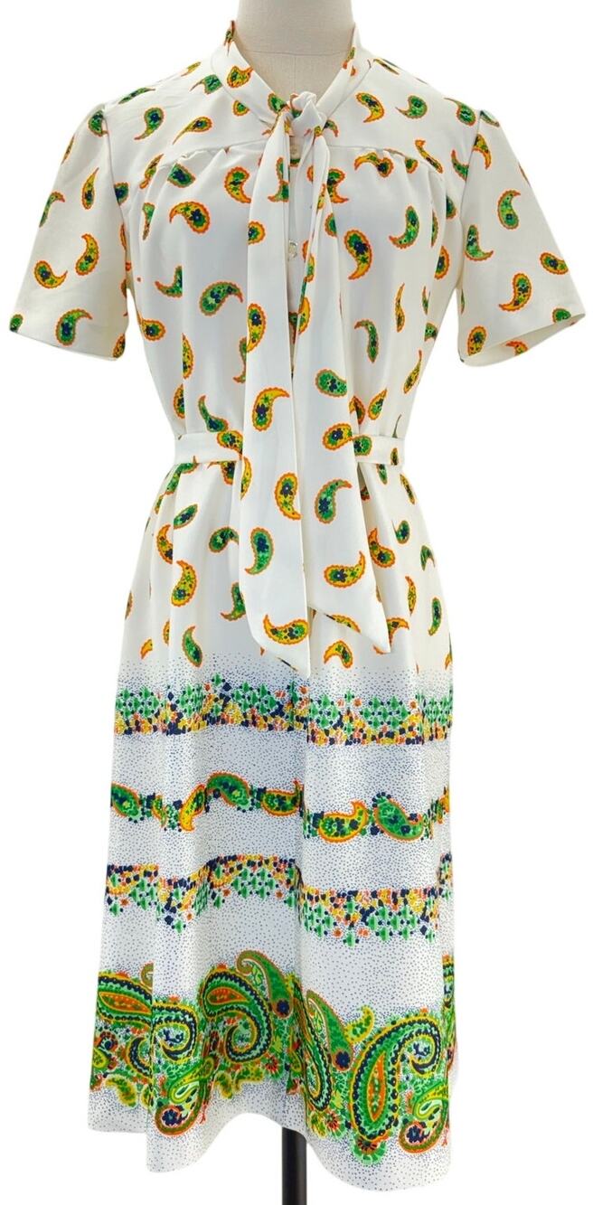 Vintage 70s Walden Classics Paisley Belted Polyester Shirt Dress Size 14